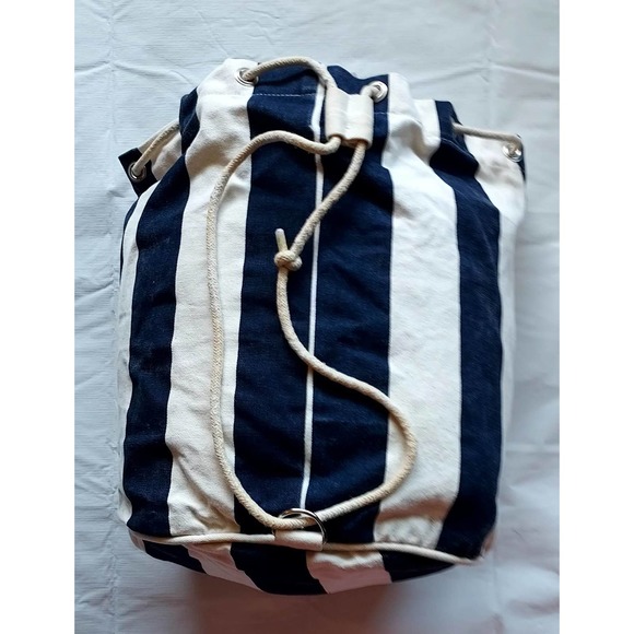 Walt Disney World Mickey Mouse Drawstring Canvas Beach Bag 15" Blue/Natural - Picture 3 of 7